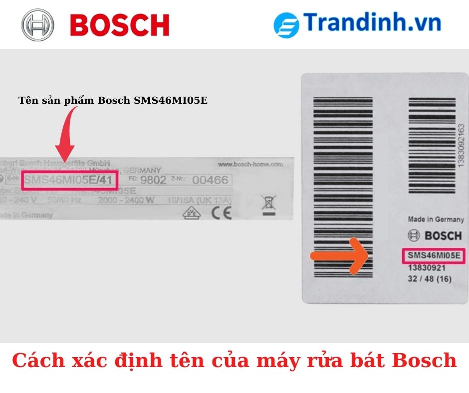 Cách xác định tên của máy rửa bát Bosch
